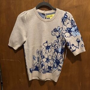 Maeve Beige Sweater with Blue Floral Design